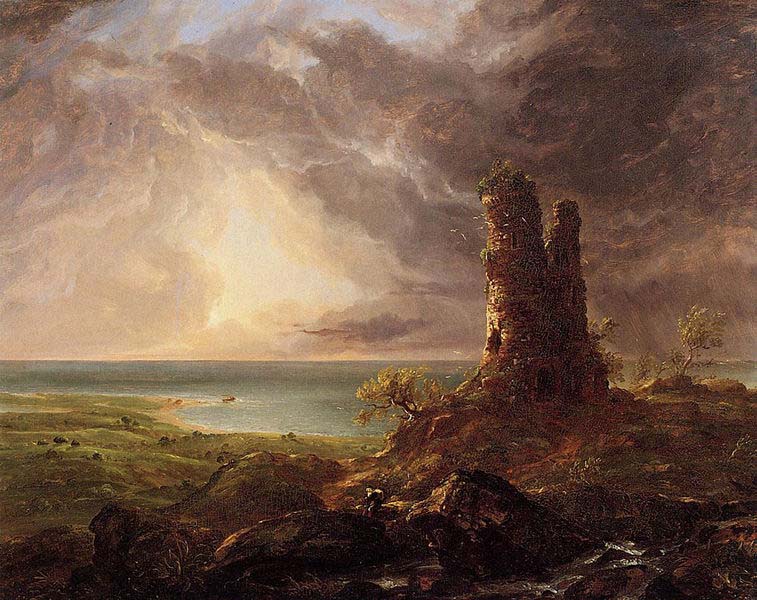 Thomas Cole Romantic landscape with Ruined Tower